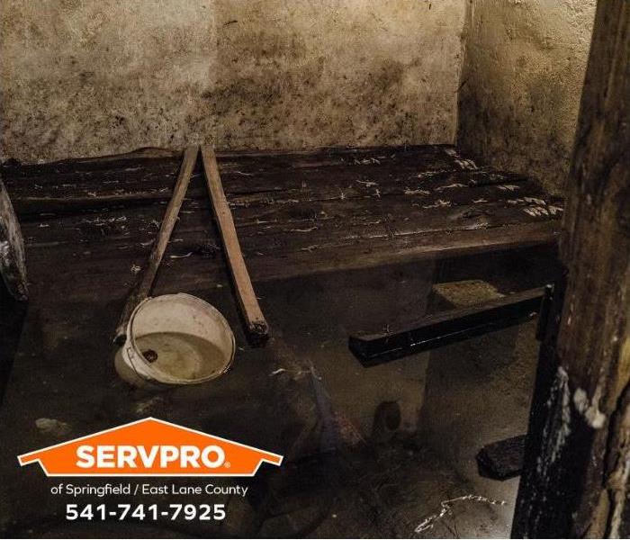 Water covers the floor of a flooded basement.